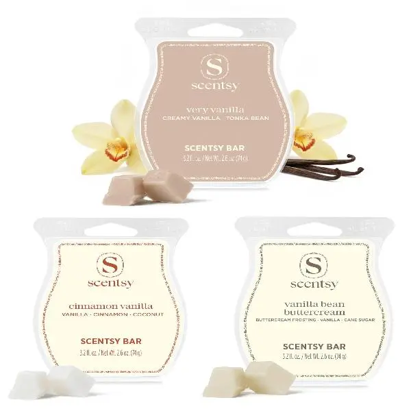 Scentsy Wax Melts, Beyond Vanilla 3 Bar Set, Paraffin Wax Cubes, 7.8 oz