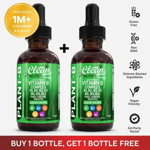 Clean Nutra BOGO | Vitamin B Complex, B1, B2, B3, B4, B5, B6, B9, B12, Paba, Choline Inositol & More Beet Supplement Liquid Drops - Plant-B
