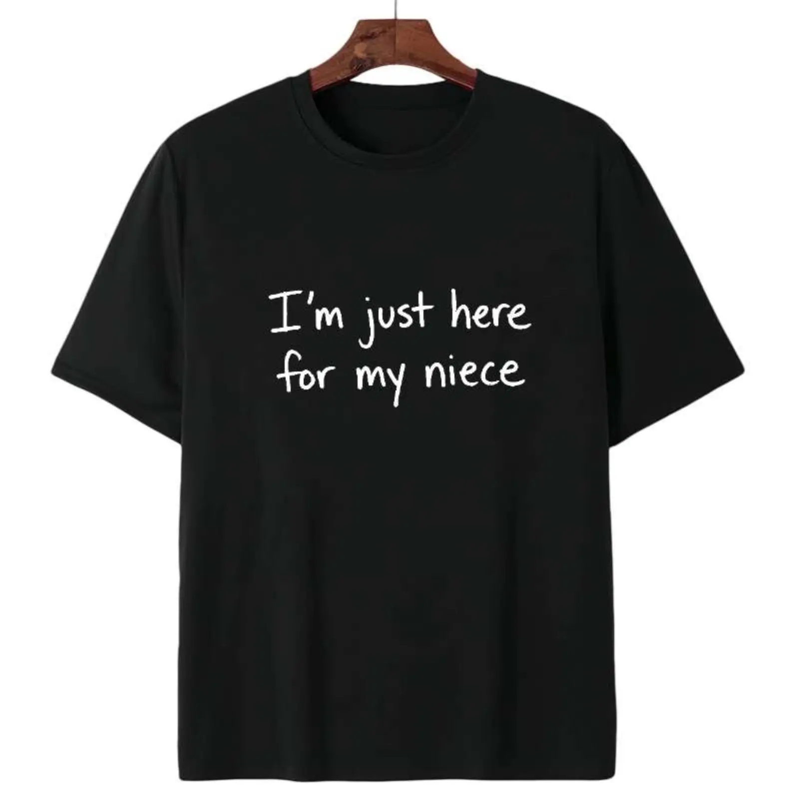 Niece's Graphic Short-Sleeve Sports Top - Soft Round Neck, Breathable Streetwear Casual Top with Aunt-Uncle Print for Family Bonding, Tops