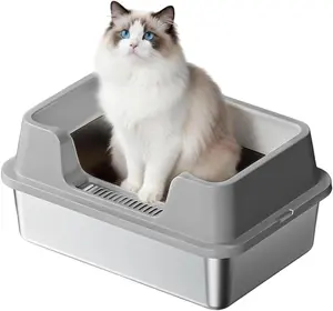 Jumbo Stainless Steel Cat Litter Box - Extra Large, High-Sided & Non-Stick, Odor-Resistant Metal Litter Pan for Multiple Cats, Big Cats, Rabbits & Small Pets
