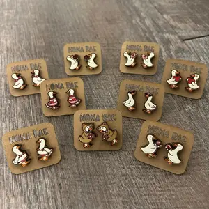 Valentine Goose Earrings – Hearts, Flowers & Sweet Goose Wooden Studs