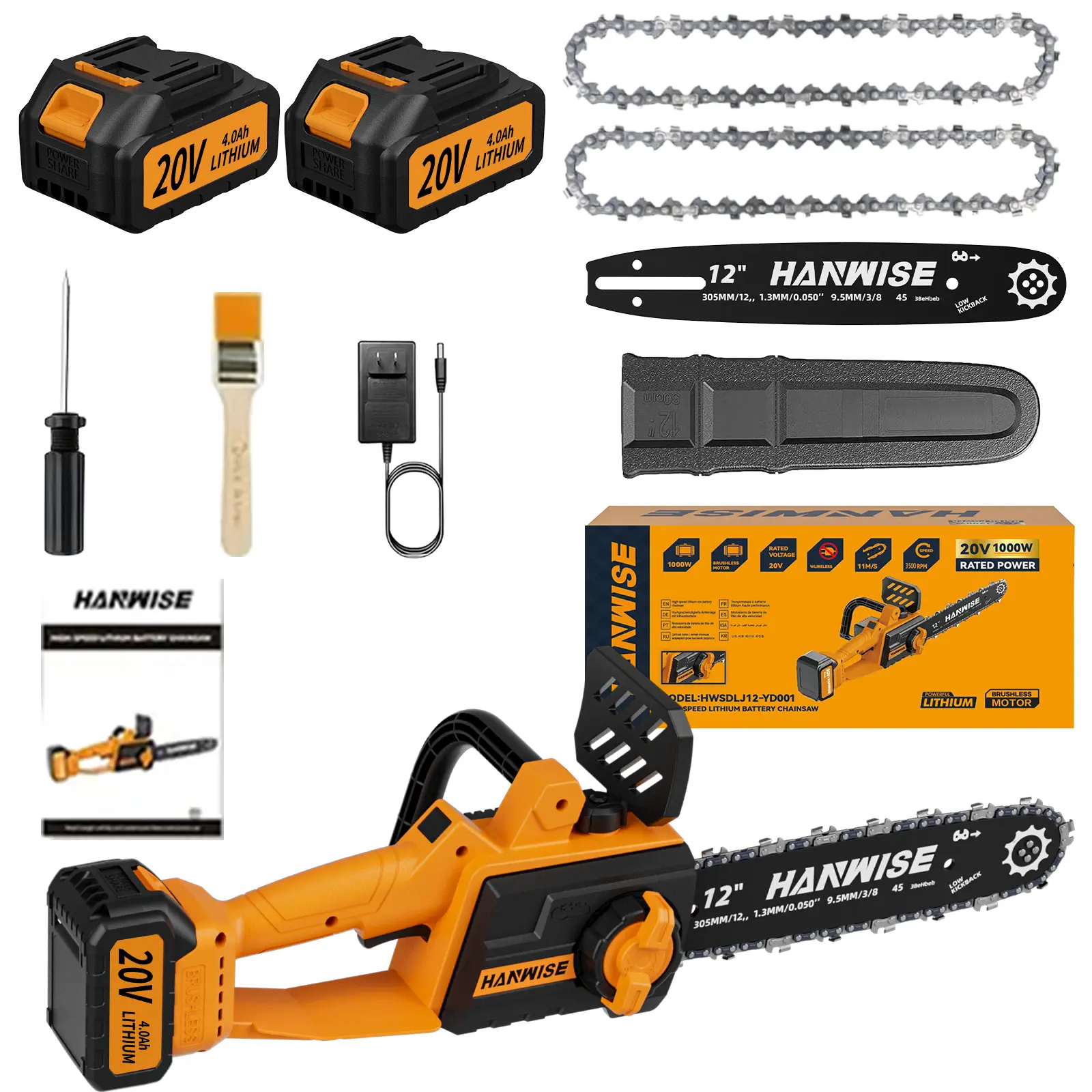 12-Inch Brushless Cordless Chainsaw, Battery Powered Chainsaw with Enhanced Handheld Design & Sharp Blades,  Portable Tool for Cutting Wood, Ideal Gift for Men