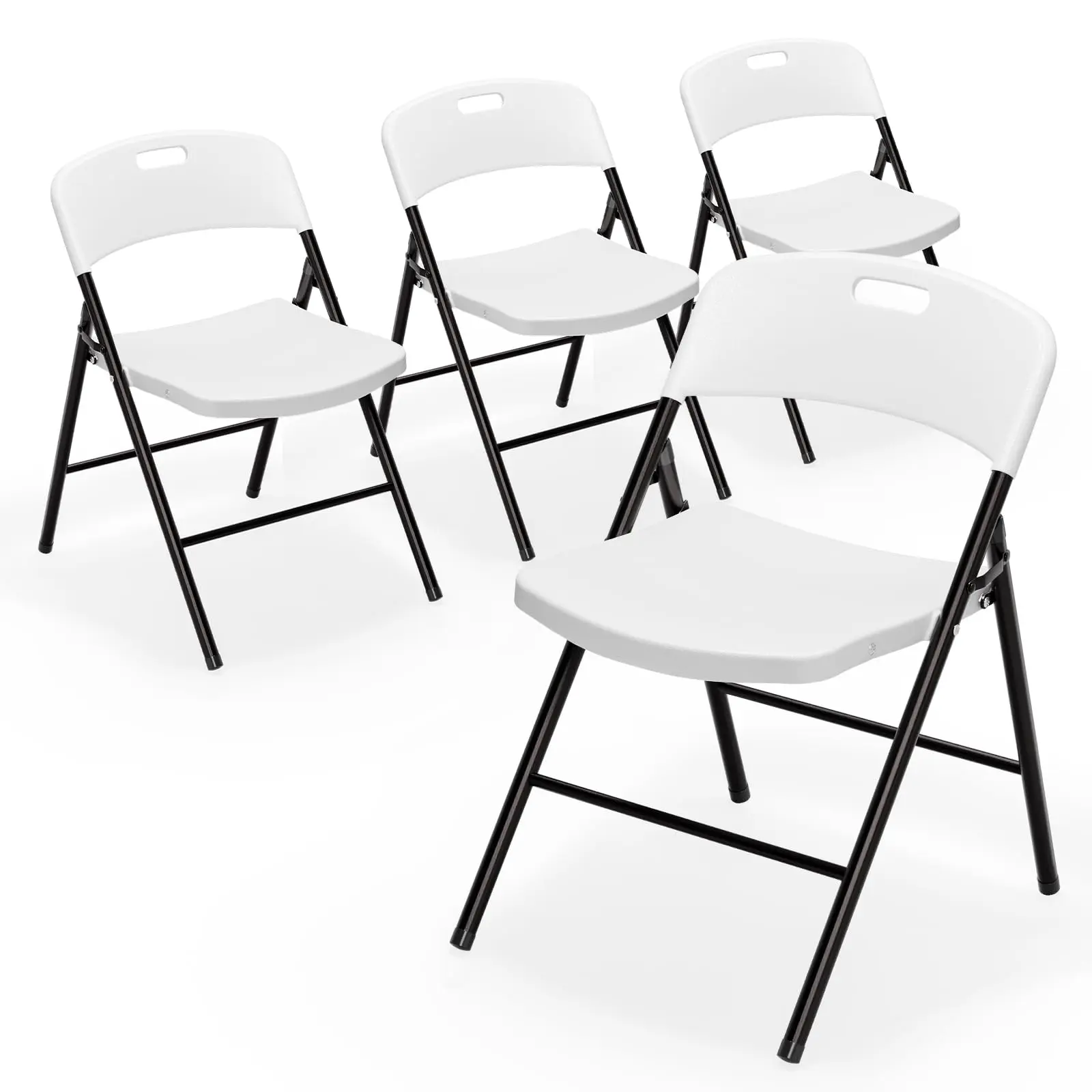 4-Pack Contemporary White Armless Plastic Stackable Folding Chairs Sets - 350 lbs Max Capacity, Sturdy, Durable, Easy Setup, Portable Commercial Seating for Indoor, Outdoor Events, Stacking