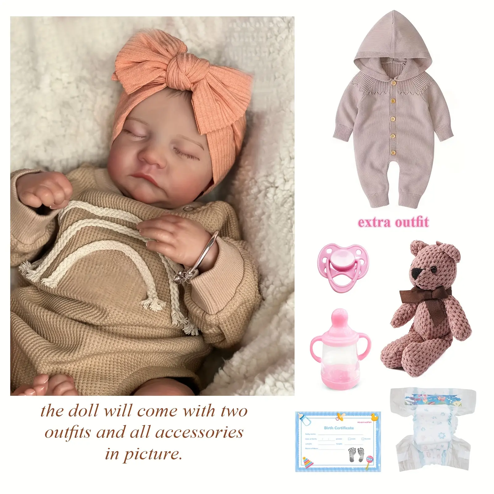 19in/49cm Reborn Dolls, Soft Full Vinyl Realistic Sleeping Newborn Doll, Handpainted Liflike Doll, Can Bath, Birthday/Christmas Gifts, 2 Outfits Included Halloween Christmas Gift art toddler lovely year old girl gift first Silicone Lifelike Baby Teen