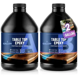 Table Top Epoxy  Kit 2 Gallon (1:1 ratio) -  Clear Epoxy with High Gloss, UV-Resistance & Self Leveling for Bar and Table Top,  Coating,  Art, Use with Pigment,  Ink