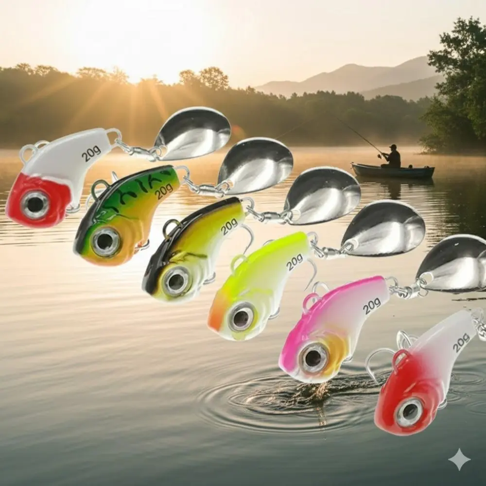 VIB Metal Jigging Lure Kit: 20g Mini Spoon Swimbait, Anti-Rust Long Cast Design, Treble Hook for Fresh & Saltwater, 6 Colors, High Sensitivity Fishing Upgrade Set