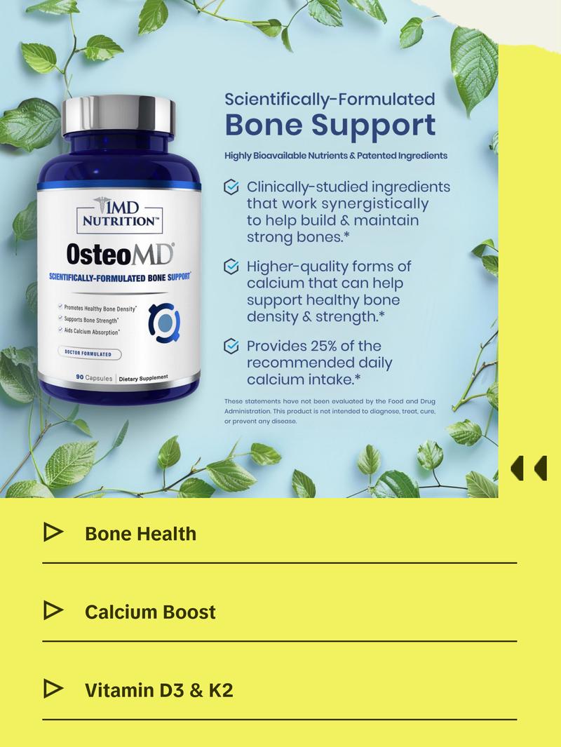 1MD Nutrition OsteoMD -Comprehensive Bone Density Support - Vitamin D3 & K2, Calcium & Calzbone Extract