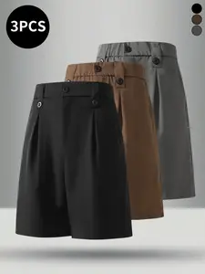 3-pack men’s suit shorts for summer—drapey, wrinkle-resistant suit fabric that is lightweight and breathable; suitable for work/commuting, shopping, dates, and everyday outings.