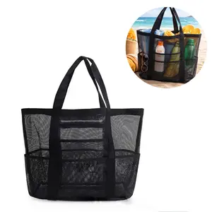 Large Mesh Beach Bag, Single Shoulder Handheld Mesh Shower Fitness Swimming Bath Bag, Large Capacity Storage Bag, Foldable Grocery Zipper Bag