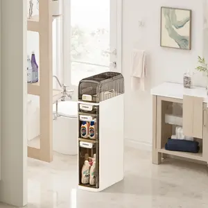 HOBBYLANE 4 Tier Slim Bathroom Storage Cabinet, Storage Drawer, Plastic Narrow Toilet Paper Cabinet, Multifunctional Organizer for Laundry, Kitchen, Bedroom, Office