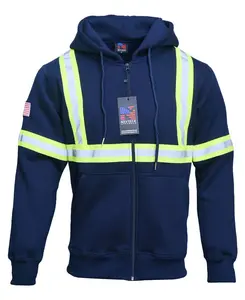 NEXTECH FR HOODIES High Visibility 12.2 oz Cotton Fleece Zipper Hi Visibility Flame Resistant Reflective Hooded Sweatshirts for Maximum Safety