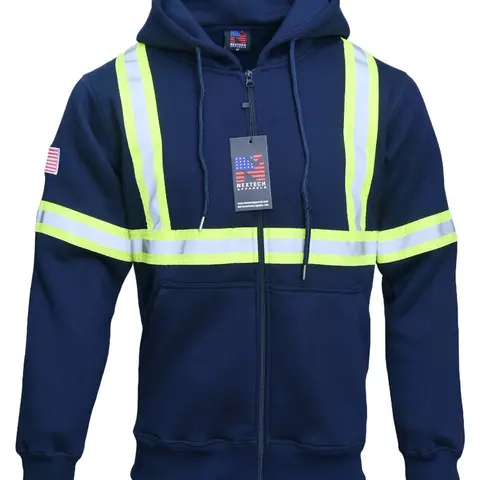 NEXTECH FR HOODIES High Visibility 12.2 oz Cotton Fleece Zipper Hi Visibility Flame Resistant Reflective Hooded Sweatshirts for Maximum Safety