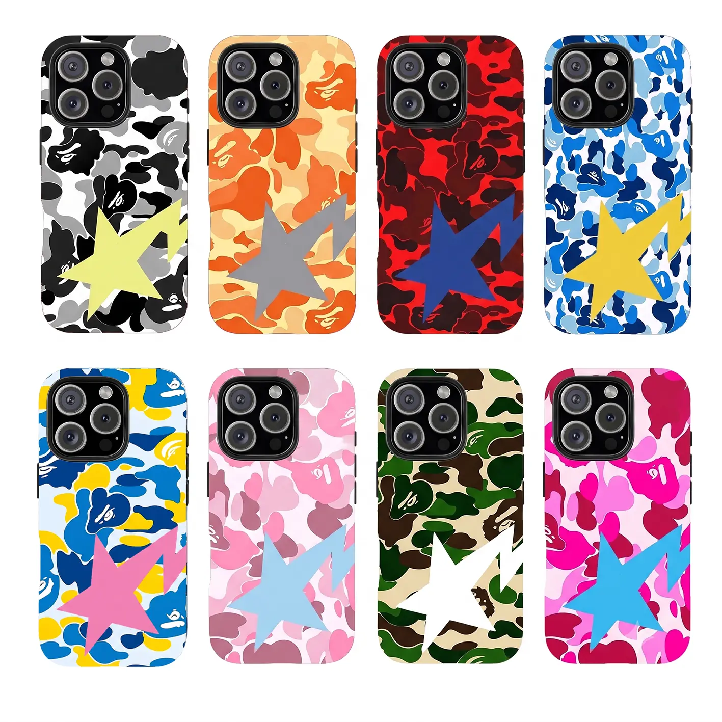 Bapesta Star Pattern Protective Phone Case - Multi-Color Camouflage Cover for iPhone