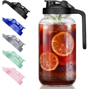 Wide Mouth Mason Jars 32 oz with Pour Spout Lids, SNGKMSYG 1 Quart Glass Pitcher with Lid, Double Leak Proof Breast Milk Pitcher for Fridge, Coffee, Water, Iced Tea (Blue, 32oz, 2 Pack) Containers Kitchen Utensils Black