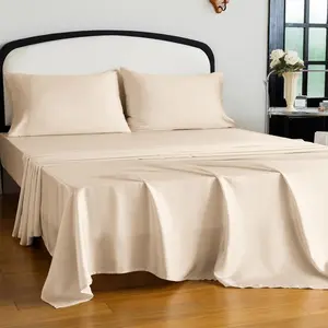 Size Tencel Lyocell Cooling Sheets, Silky Soft Sheet Set with 16 Inch Deep Pocket, Breathable Eucalyptus Bedding for Hot Sleepers, Beige