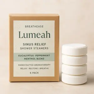 Lumeah Sinus Relief Shower Steamers 6-Pack Eucalyptus Peppermint Aromatherapy Tablets Handcrafted for Relaxation