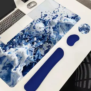 Liquid Pattern Desk Mat Set, 4 Counts/set Including Mouse Pad & Ergonomic Mouse & Keyboard Wrist Rest & Coaster, Desk Accessories for Home Office Gaming
