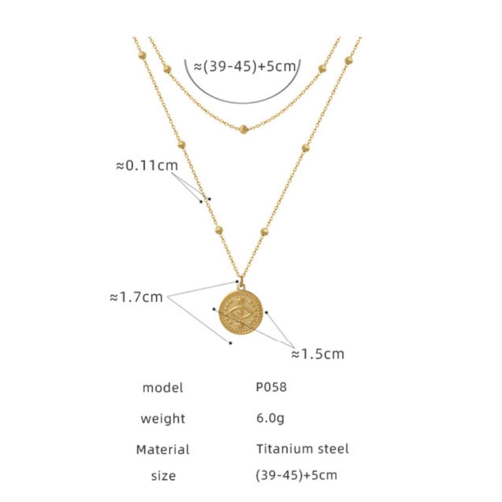 Metora Amara Gold Layered Eye Pendant Necklace for Women, Vintage Stainless Steel Layered Necklace Jewelry