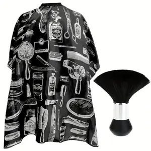 Hairdressing Apron & Cleaning Brush Set, 2 Counts/set Hairdressing Cape & Brush Set, Professional Heatless Styling Tools for Hairdressing Salon & Barber Shop, Barber Haircut Kit