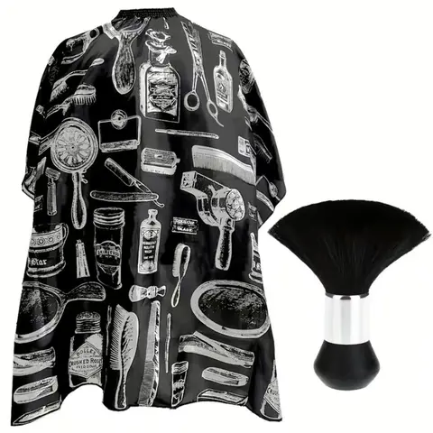 Hairdressing Apron & Cleaning Brush Set, 2 Counts/set Hairdressing Cape & Brush Set, Professional Heatless Styling Tools for Hairdressing Salon & Barber Shop, Barber Haircut Kit, Salon Supplies, Barber Accessories