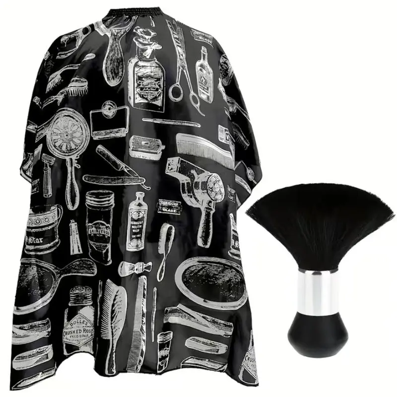 Hairdressing Apron & Cleaning Brush Set, 2 Counts/set Hairdressing Cape & Brush Set, Professional Heatless Styling Tools for Hairdressing Salon & Barber Shop, Barber Haircut Kit, Salon Supplies, Barber Accessories