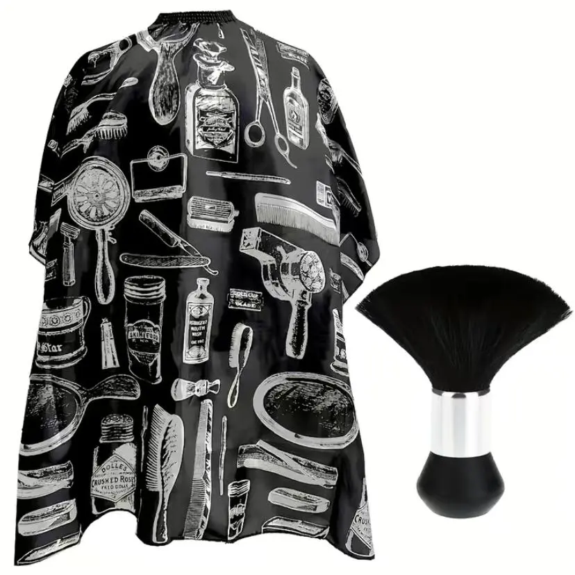 Hairdressing Apron & Cleaning Brush Set, 2 Counts/set Hairdressing Cape & Brush Set, Professional Heatless Styling Tools for Hairdressing Salon & Barber Shop, Barber Haircut Kit, Salon Supplies, Barber Accessories
