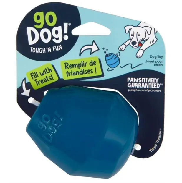 goDog Magic Motion Tippy Treater Toy for Dogs with Chew Guard Technology for Stronger & Longer Play, Tough & Durable, Built-In Squeaker, Blue, Small