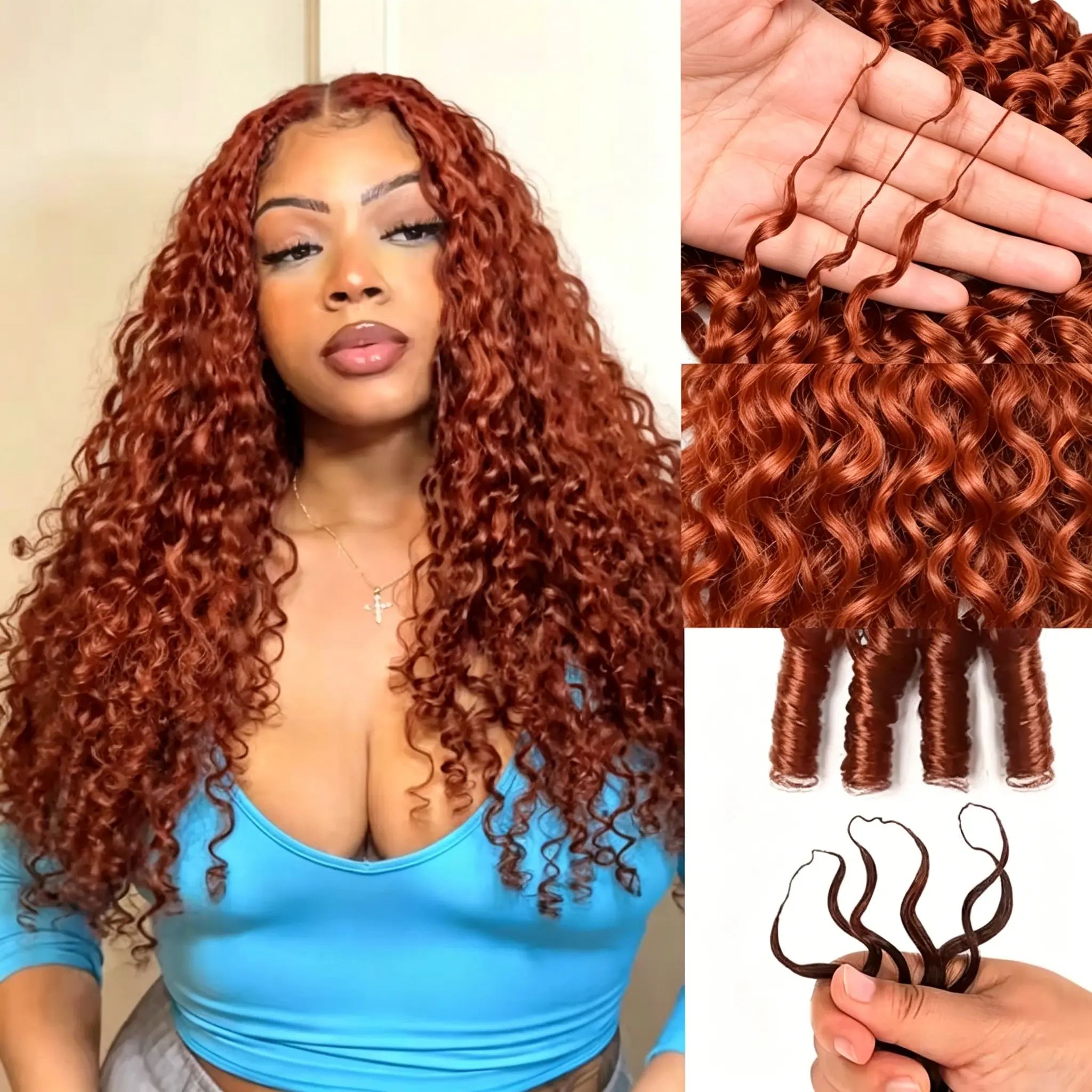Bling Hair #33 Reddish Brown Colored  1/4 Bundles Burmese Curly Crochet Human Hair Bundles 14-22 Inch Remy Hair Extensions For Black Women