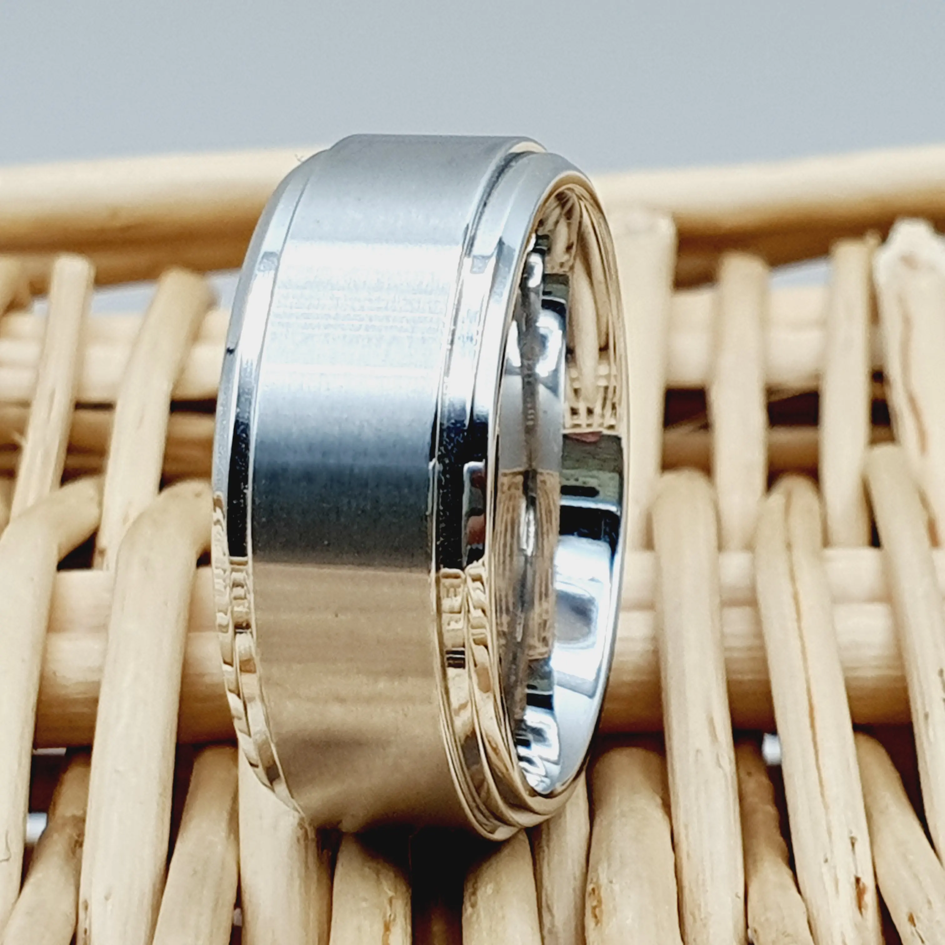 Custom White Titanium Ring for Men - 9MM Silver Band - Wedding, Engagement, Anniversary Ring