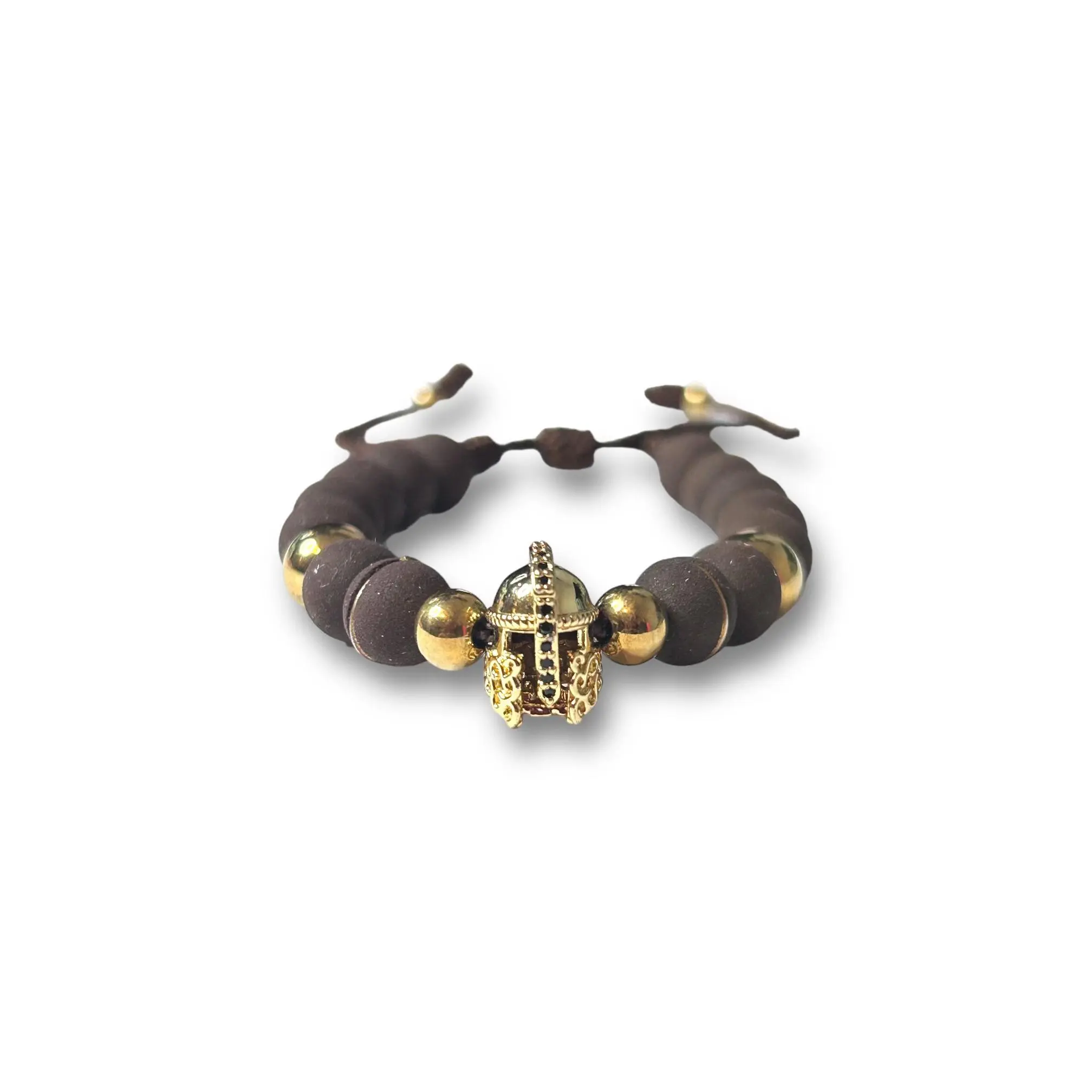 Gold Spartan Charm Bracelet with Black Beads