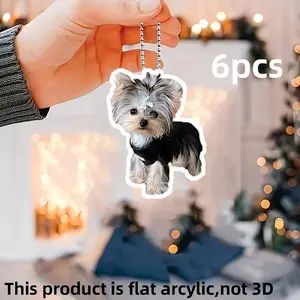 Cute Yorkie Dog Acrylic Pendant 6pcs - Ideal for Party Favors & Backpack Charms