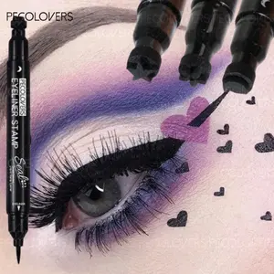 3PCS/Set  2 In 1 Black Liquid Eyeliner Double-head Moon Stamp Eye Liner Pencil Quick Dry Non-Smudge Long-lasting Easy to Use Graphic Eyeliner Eye Makeup Cosmetics
