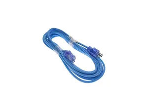 Nippon Labs 25Ft 14/3 SJTW Blue Power Extension Cord Lighted Clear Blue Plug, Water Resistant Outdoor Rated Power Extension Cable, 60POW-EXT-25BU