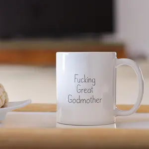 Funny Godmother Gift Idea - "F*cking Great Godmother" Mug - Godparent Ceramic Cup for Baptism, Proposal, Birthday Present Gift idea