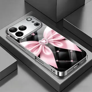 Phone Case: Black Diamond Bowknot Pattern Electroplated Phone Case with Lens Protection, Suitable for iPhone 17/16/15/14/13/12/11 Pro Plus Pro Max/X/XS/XS Max/7/63 Plus. Full Coverage Anti-drop Tempered Glass Protective Case, A Thoughtful Gift Suitable fo