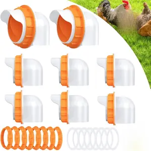 Chicken Feeder No Waste 8 Ports, Automatic 4 inch Poultry Feeder with 8 Pcs Stopper & 1 Hole Saw, Weatherproof Reusable Gravity Chicken Feeder Kits for Buckets, Barrels, Bins, Troughs (Orange)