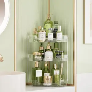 LAMU Diamond Corner Organizer 3-Tier! Clear Bathroom Shelf for Makeup & Skincare | Space-Saving Vanity Storage (Fits Razors, Perfume, Essentials)​