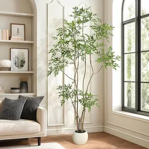 Gaomon Realistic Artificial Faux Nandina Tree Decoration, 5ft/6ft/7ft Tall Tropical Artificial Faux Plants with Minimalist White Ceramic Planter for Home, Office
