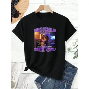 Casual Streetwear Style Women's T-Shirt With Despicable Me Gru And Minion Graphic And Text Streets Turned Me Despicable But My Money Still Gru Perfect For Everyday Wear Summer Outfits And Gift Ideas For Friends Family And Fans Of The Movie