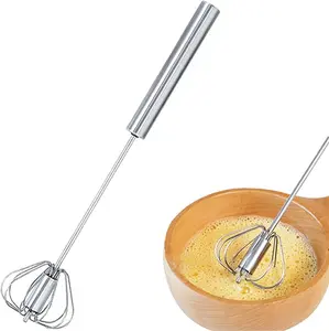 Stainless Steel Handheld Egg Beater, 1 Count Semi-automatic Egg Whisk, 10in Hand Push Rotary Whisk Blender, Kitchen Baking Tool Utensils Cover