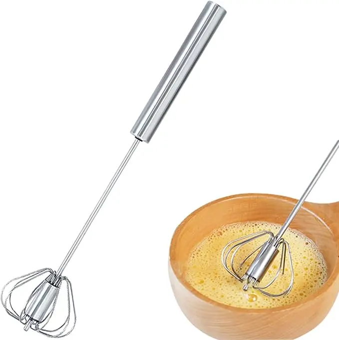 10in Corrosion-Resistant Durable Stainless Steel Semi-Automatic Hand-Push Rotary Egg Beater - 2.08oz Spring Action Kitchen Cooking Accessories, Food-Safe Steel Butterfly Handheld Whisk Utensils for Baking,Cooking