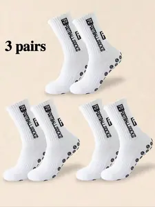 Men's 3 Pairs Thick Towel Bottom Sports Socks, Non-Slip Professional Basketball Soccer Socks, Comfortable Breathable Anti-Odor