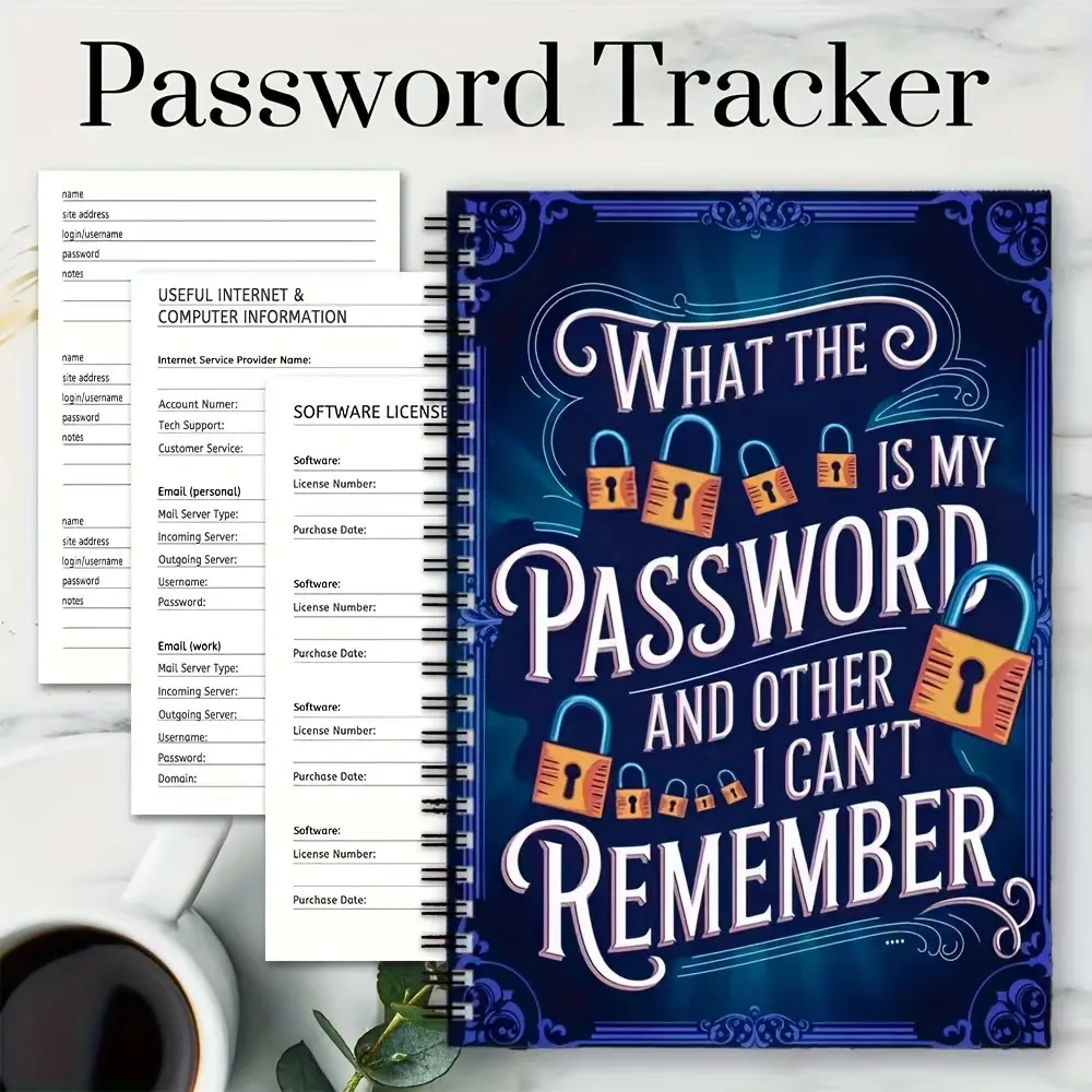 Fun Spiral Password Notebook Journal, Internet & Computer Login Logbook, Website Username & Password Keeper, Office Home Organizer