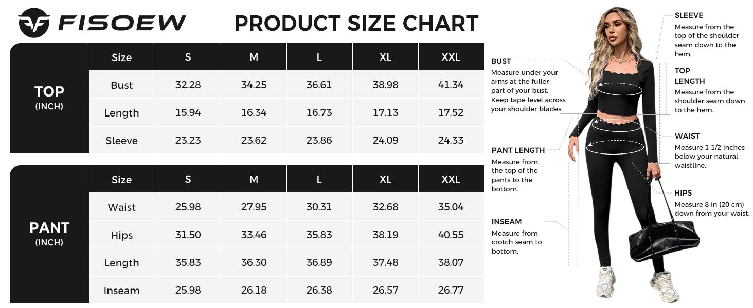 Fisoew Two Piece Workout Sets For Women High Waisted Scolloped Leggings with Crop Tops Gym Yoga Active Wear Outfits