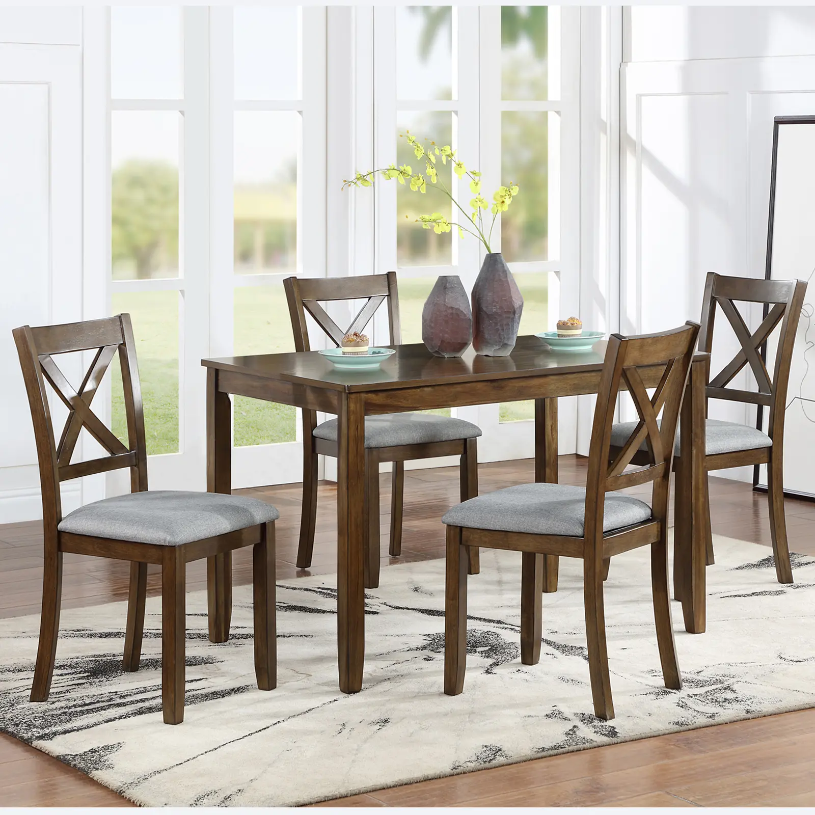 Traditional 4-Piece Wooden Dining Chairs - 17"w x 20"d x 36"h, Padded Breathable Linen Seat, Ergonomic Backrest, Sturdy Solid Wood Frame, Indoor Side Chairs for Kitchen & Dining Room, Assembly Required, Breathable Cushion Dining Chairs