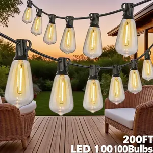 200Ft Outdoor String Lights Waterproof, Patio String Lights for Outside Shatterproof LED Filament Bulbs, Dimmable Hanging Lights for Christmas, Party, Cafe