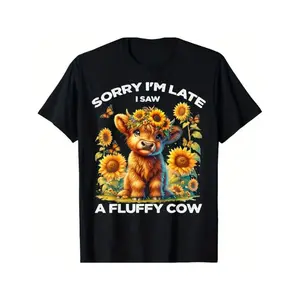 Fluffy Scottish Highland Cow Sorry I'm Late T Shirt