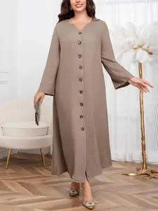 New Women's Retro Style Cardigan Dress with Round Neck, Flowy A-Line Design and Button Front, Fashionable for All Seasons