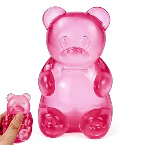 Gummy Bear Squeeze Fidget Toys – Transparent Malt Sugar Bear Squishy, Colorful Bear Squeeze Toy,Sensory Stress Relief Toy for Anxiety,Office Desk Fidget Toy, Autism ADHD, Cute Bear Stress Reliever, Ideal Office & Party Favors
