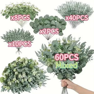 Bulk Eucalyptus Artificial Flowers, 4 Leaf Options, Easy DIY Bouquets, Wedding Holiday Home Decor, Christmas Winter Decoration